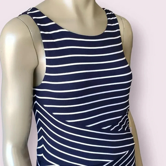 Philosophy Sleeveless Tank Shift Dress Stretchy Knit Size L Navy White Stripes - Picture 7 of 16